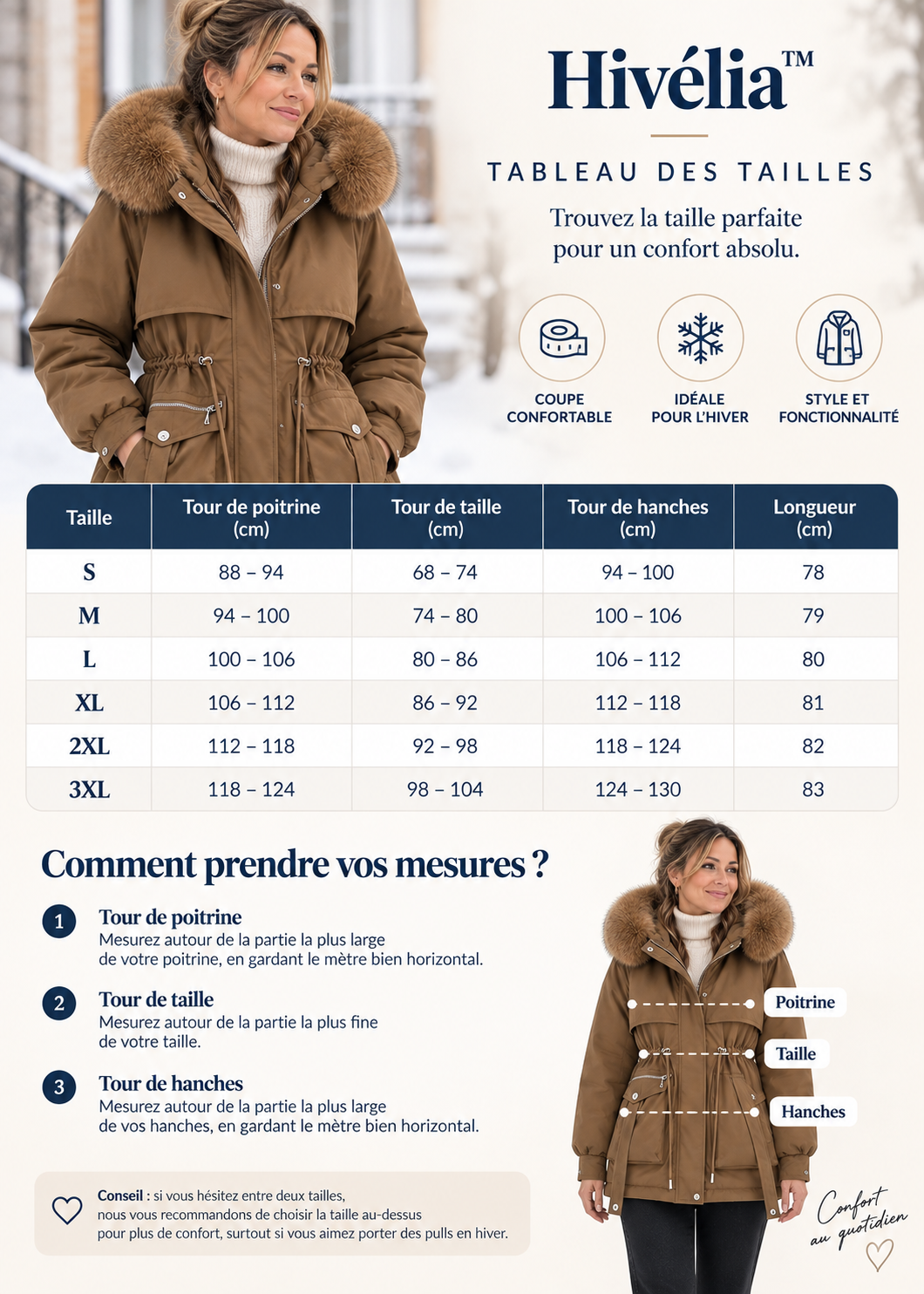Hivélia™ — Parka d’hiver doublée polaire à taille ajustable