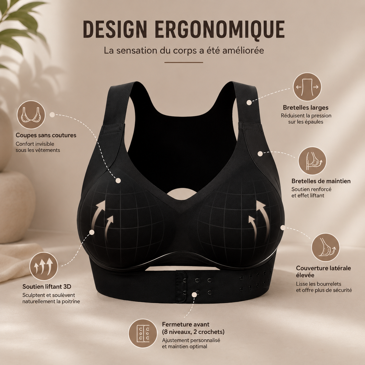 PosturaBelle™ – Soutien-gorge Confort Croisé à Fermeture Avant