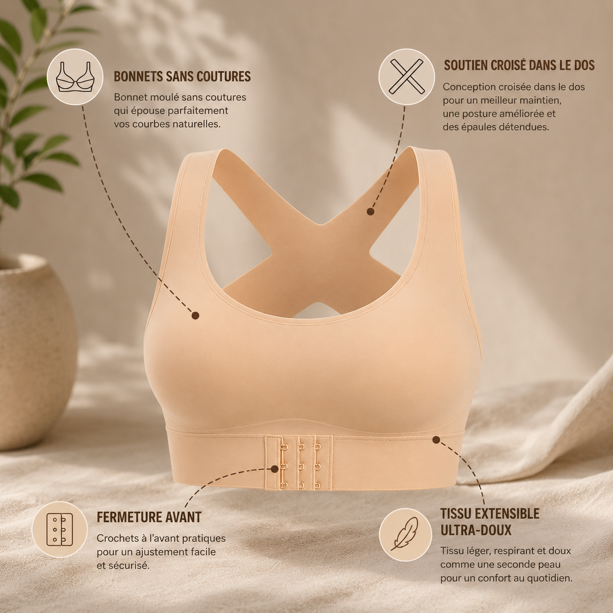 PosturaBelle™ – Soutien-gorge Confort Croisé à Fermeture Avant