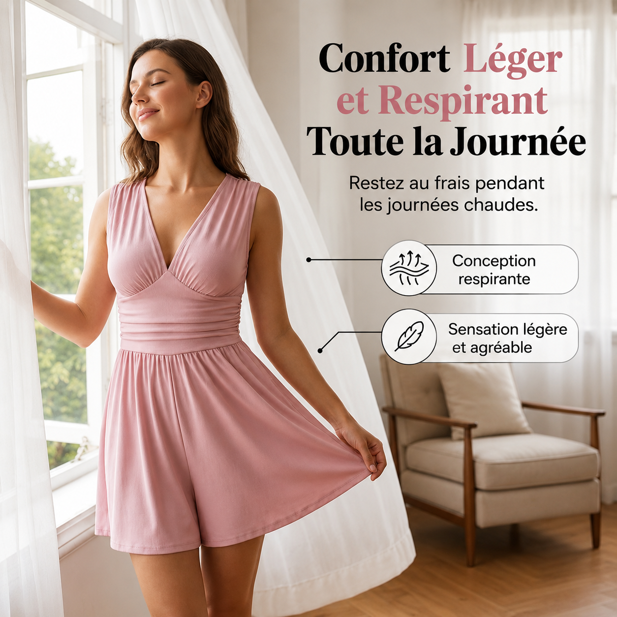 Éloria™ — Combishort plissé à col en V