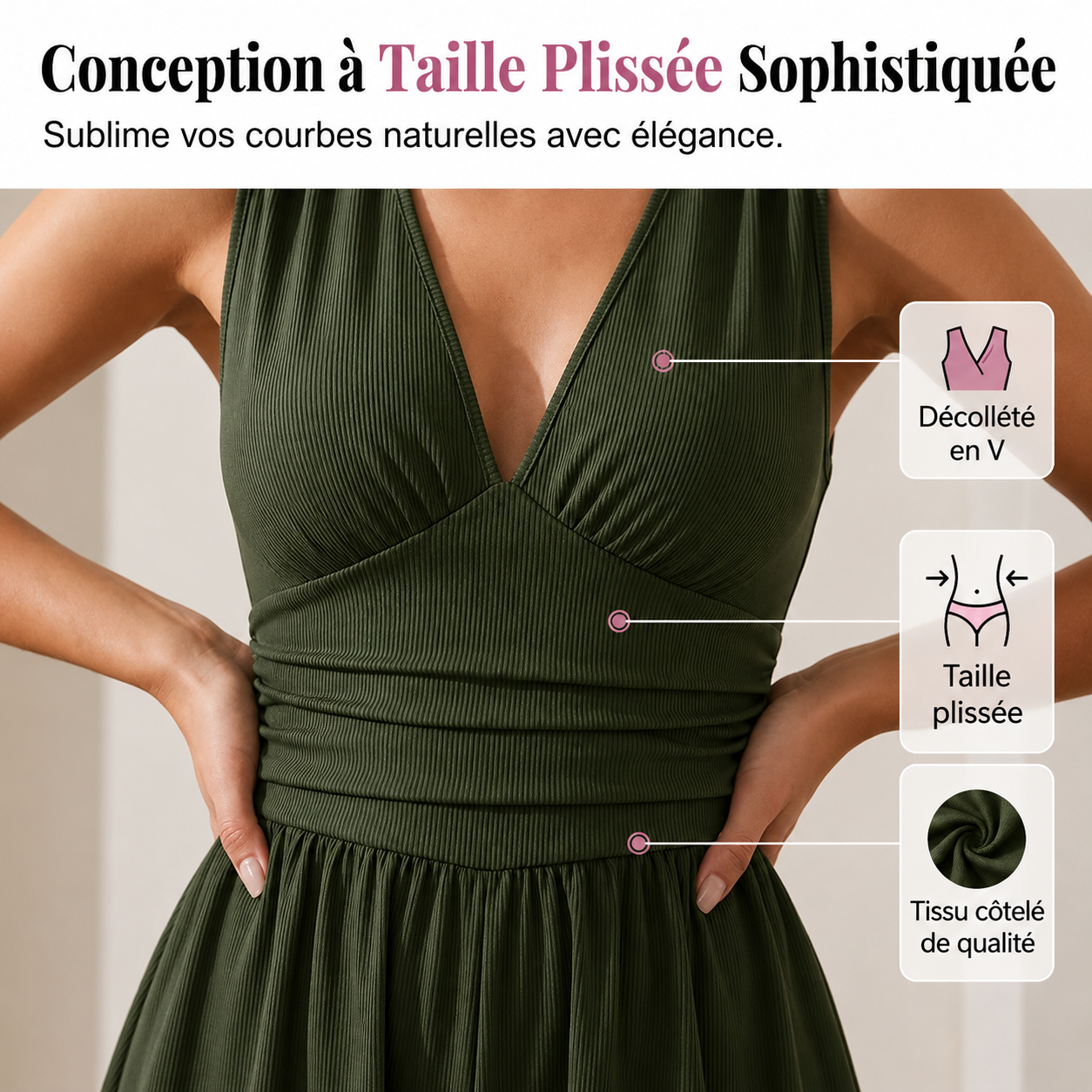 Éloria™ — Combishort plissé à col en V