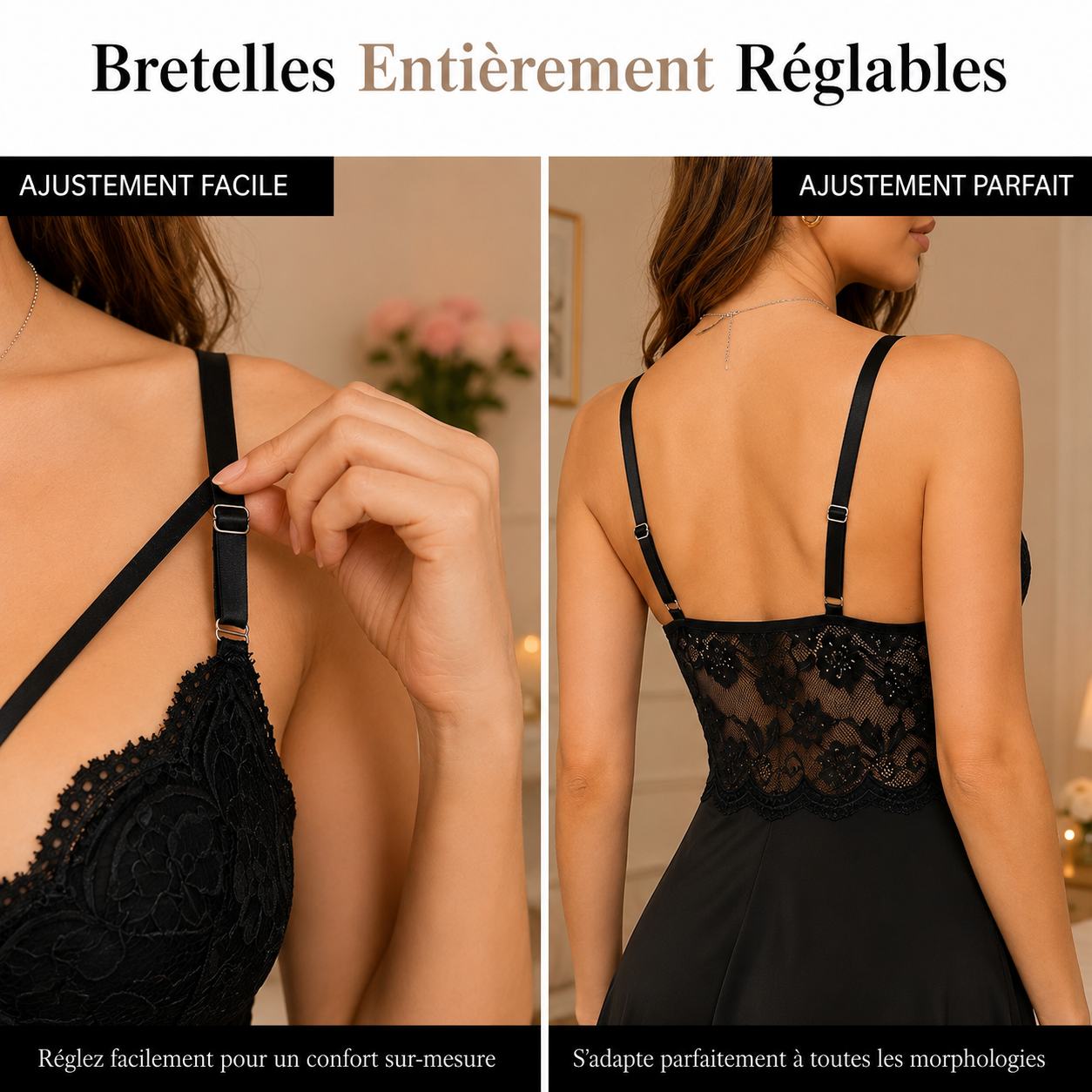 Satinelle™ – Nuisette Douce en Dentelle & Bretelles Ajustables