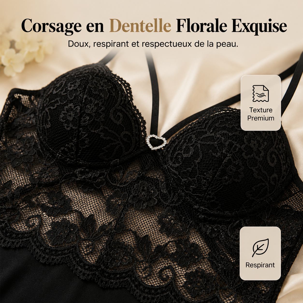 Satinelle™ – Nuisette Douce en Dentelle & Bretelles Ajustables