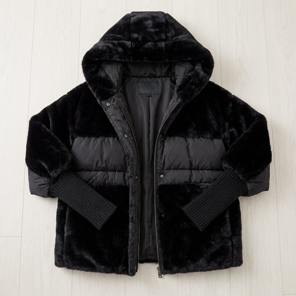 Manteau Cocon Fausse Fourrure à Capuche
