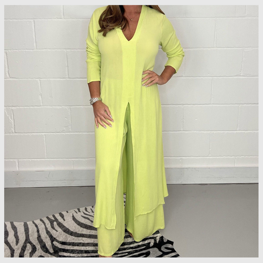 Ensemble Femme Élégant Haut Long et Pantalon Uni