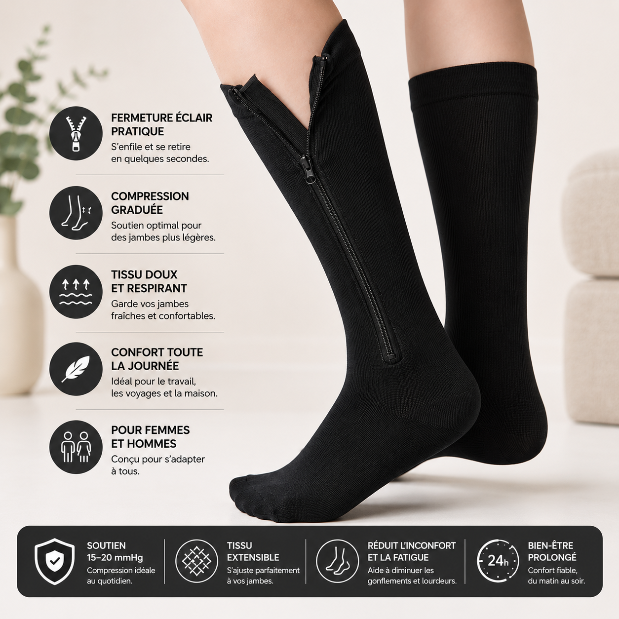 Bas de Compression Zippés ZipConfort™