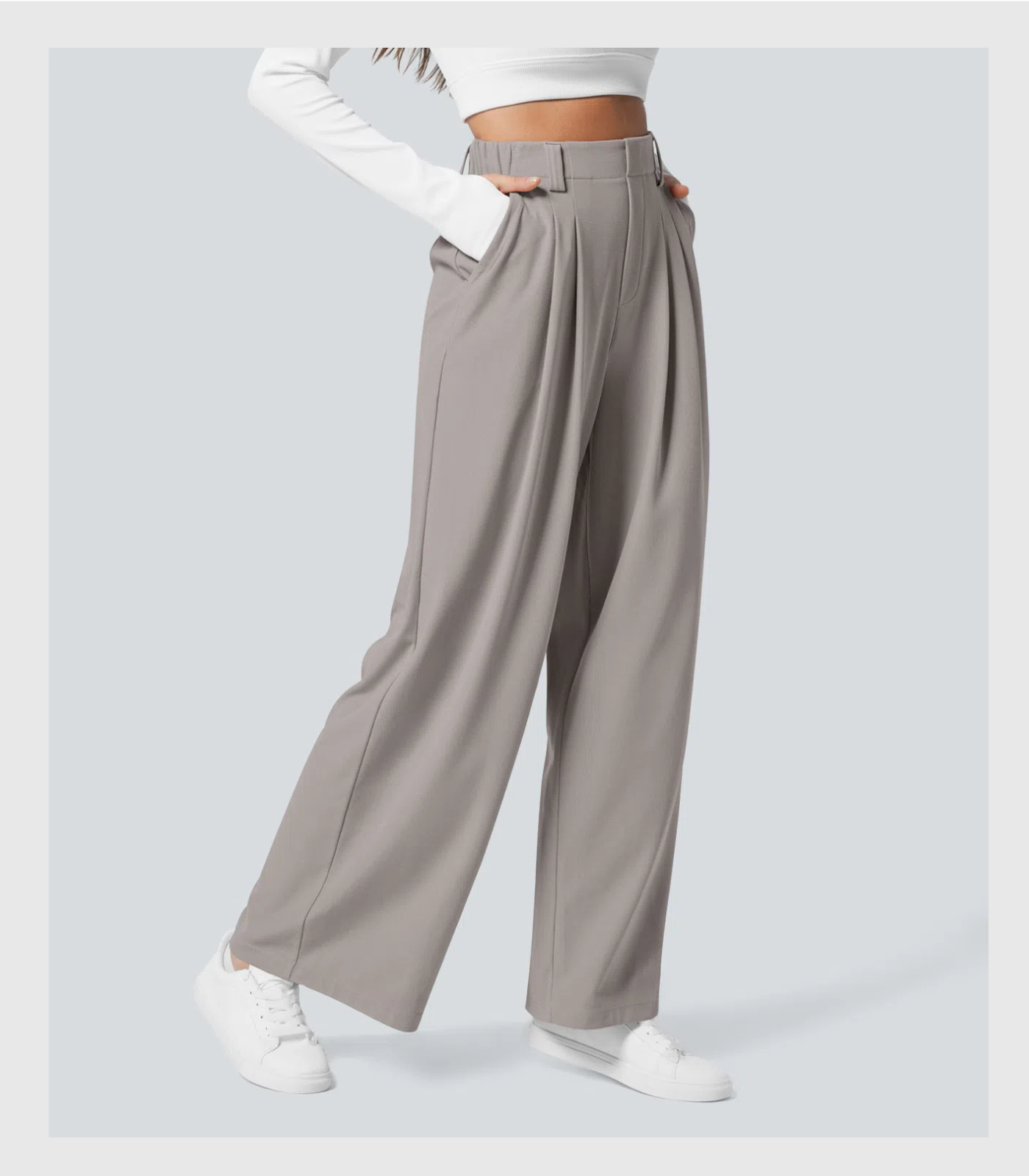 ComfyFlex™ - Pantalon Tailleur Gaufré Taille Haute Poches Latérales Jambe Large