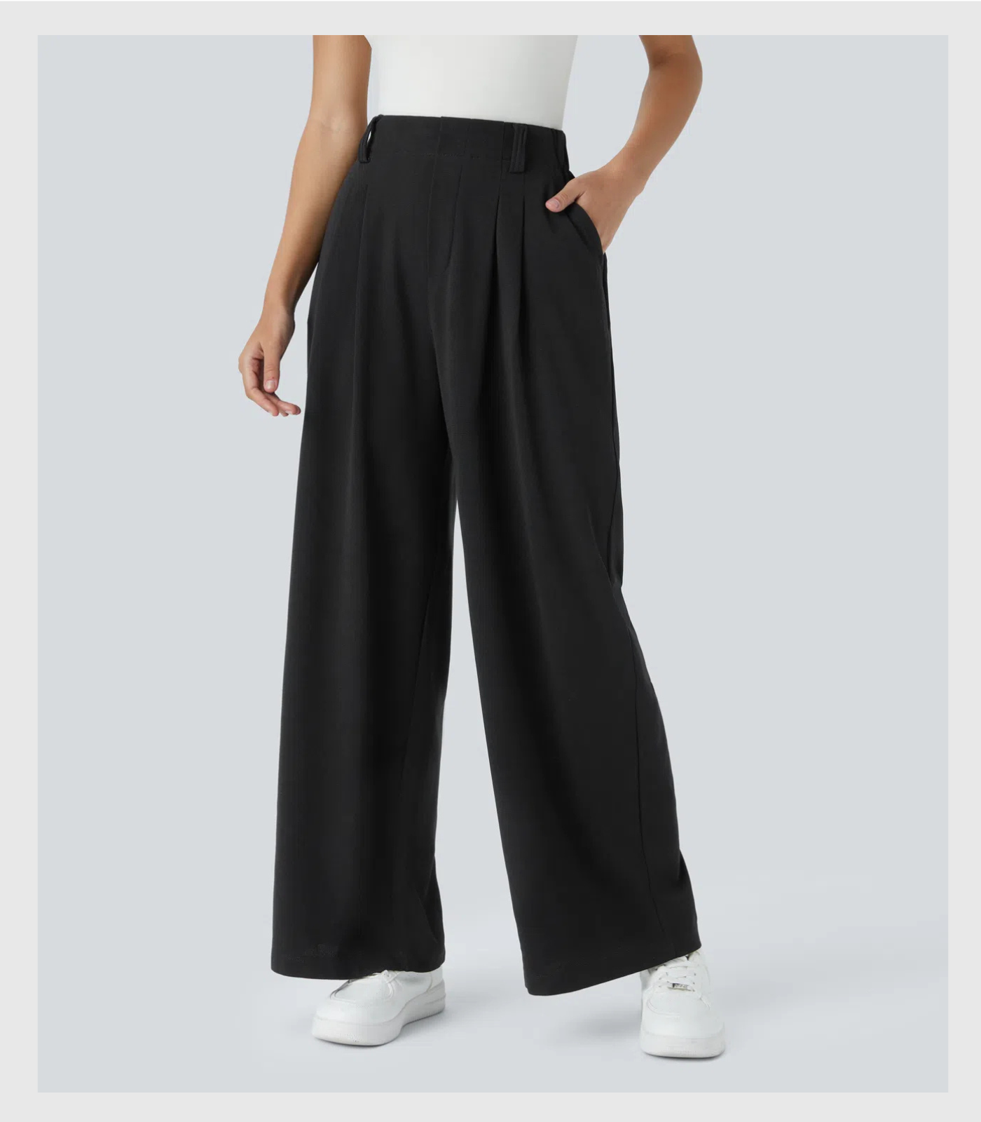 ComfyFlex™ - Pantalon Tailleur Gaufré Taille Haute Poches Latérales Jambe Large