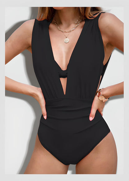 Maillot de bain deux pièces  à décolleté plongeant et froncé avec soutien-gorge dos nu