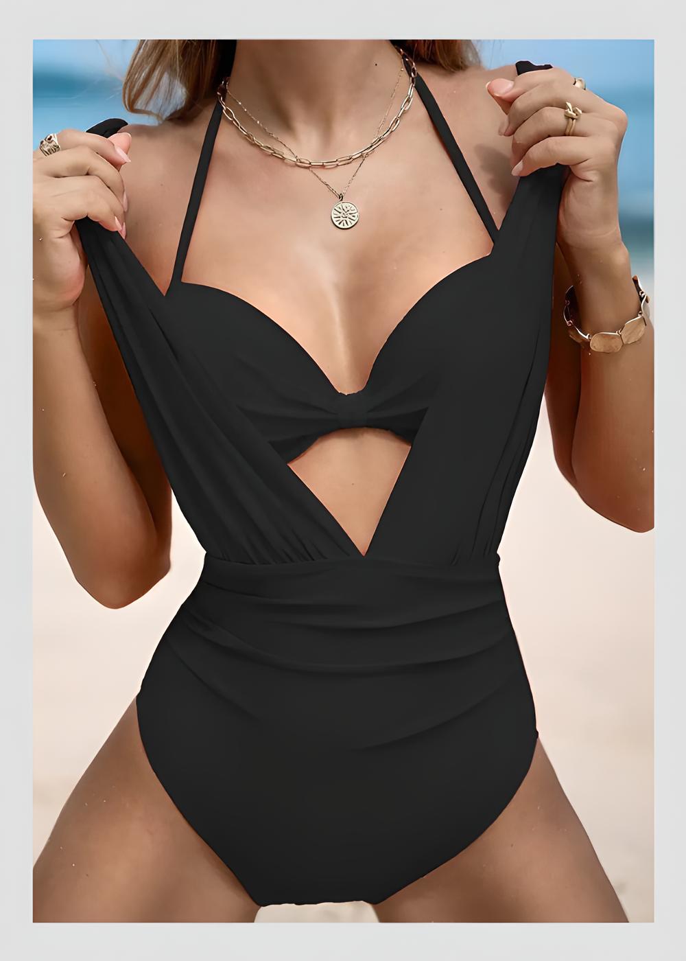 Maillot de bain deux pièces  à décolleté plongeant et froncé avec soutien-gorge dos nu