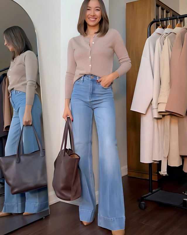 Pantalon en Denim Évasé Grande Taille