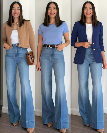 Pantalon en Denim Évasé Grande Taille