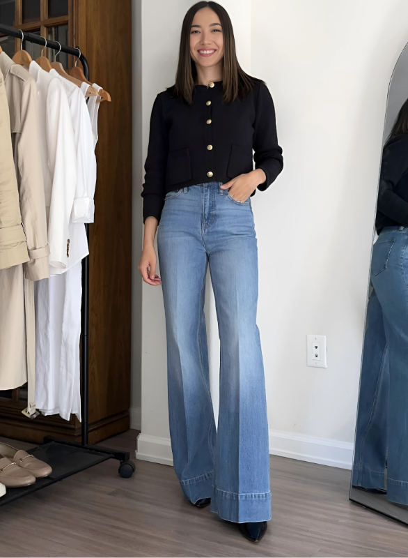 Pantalon en Denim Évasé Grande Taille