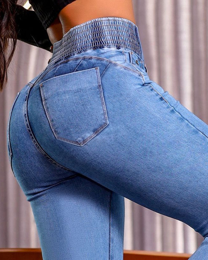 Jean évasé taille haute en stretch
