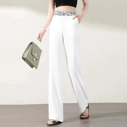 Pantalon Droit Extensible à Taille Haute et Jambes Larges pour Femmes