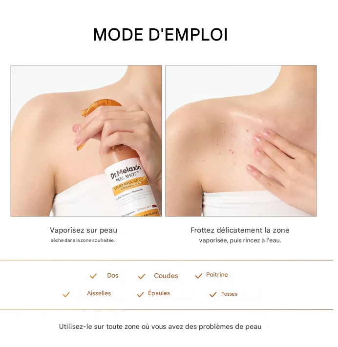 Dr. Melaxin™ Peel Shot – Spray Exfoliant Éclaircissant pour le Corps