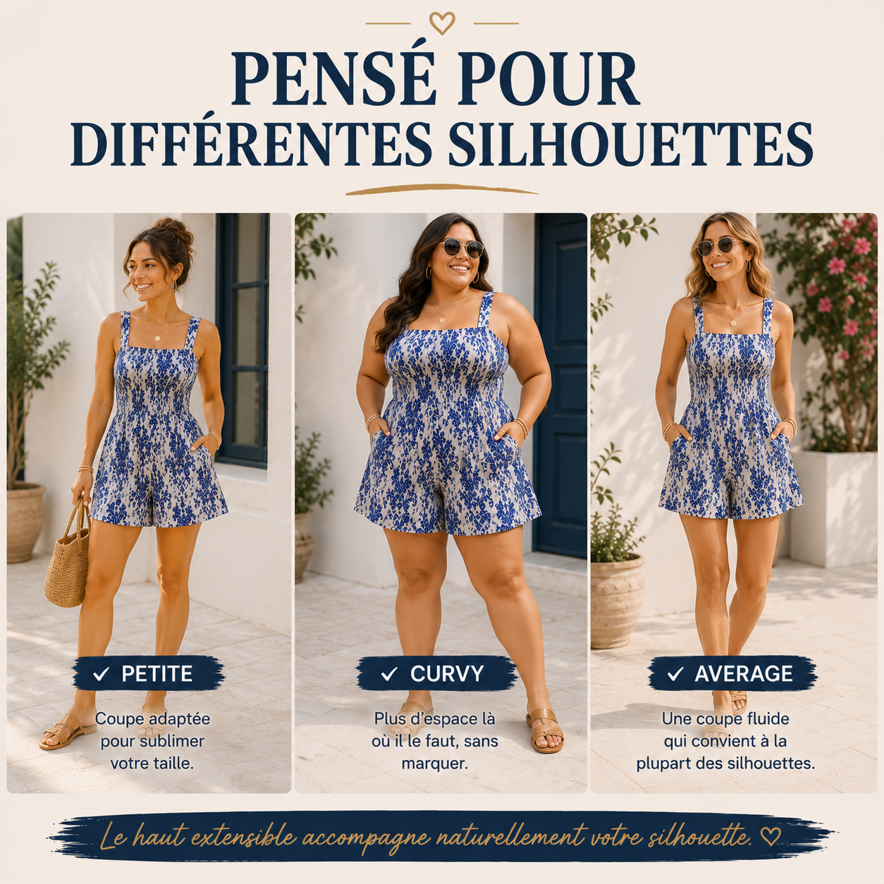 Lyria™ — Combishort fleuri extensible et confortable
