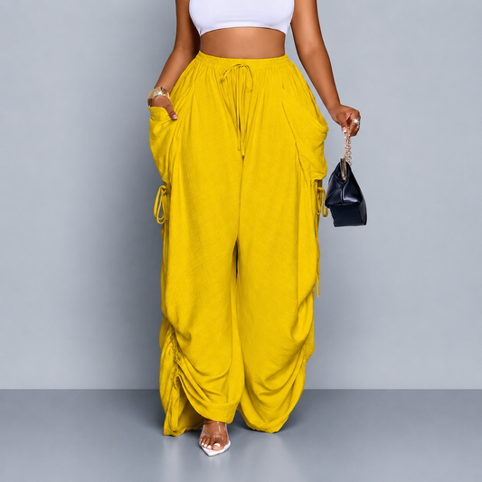 Pantalon Wide-Leg Fluide à Lacets Latéraux