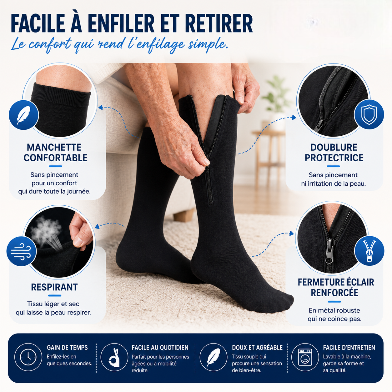 Bas de Compression Zippés ZipConfort™