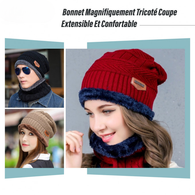 YULOONG Ensemble Bonnet Écharpe Gants Tricotés Unisexe Gris - Taille Unique Chaud Et Confortable