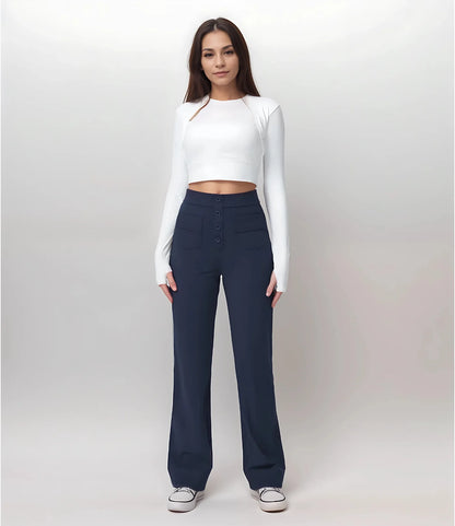 Pantalon décontracté à jambe droite et taille haute Quebecelle™