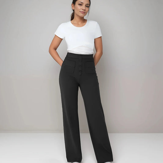Pantalon décontracté à jambe droite et taille haute Élancia™
