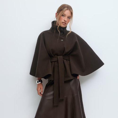 Veloria™ – Cape Élégante pour Femme avec Ceinture et Col Haut