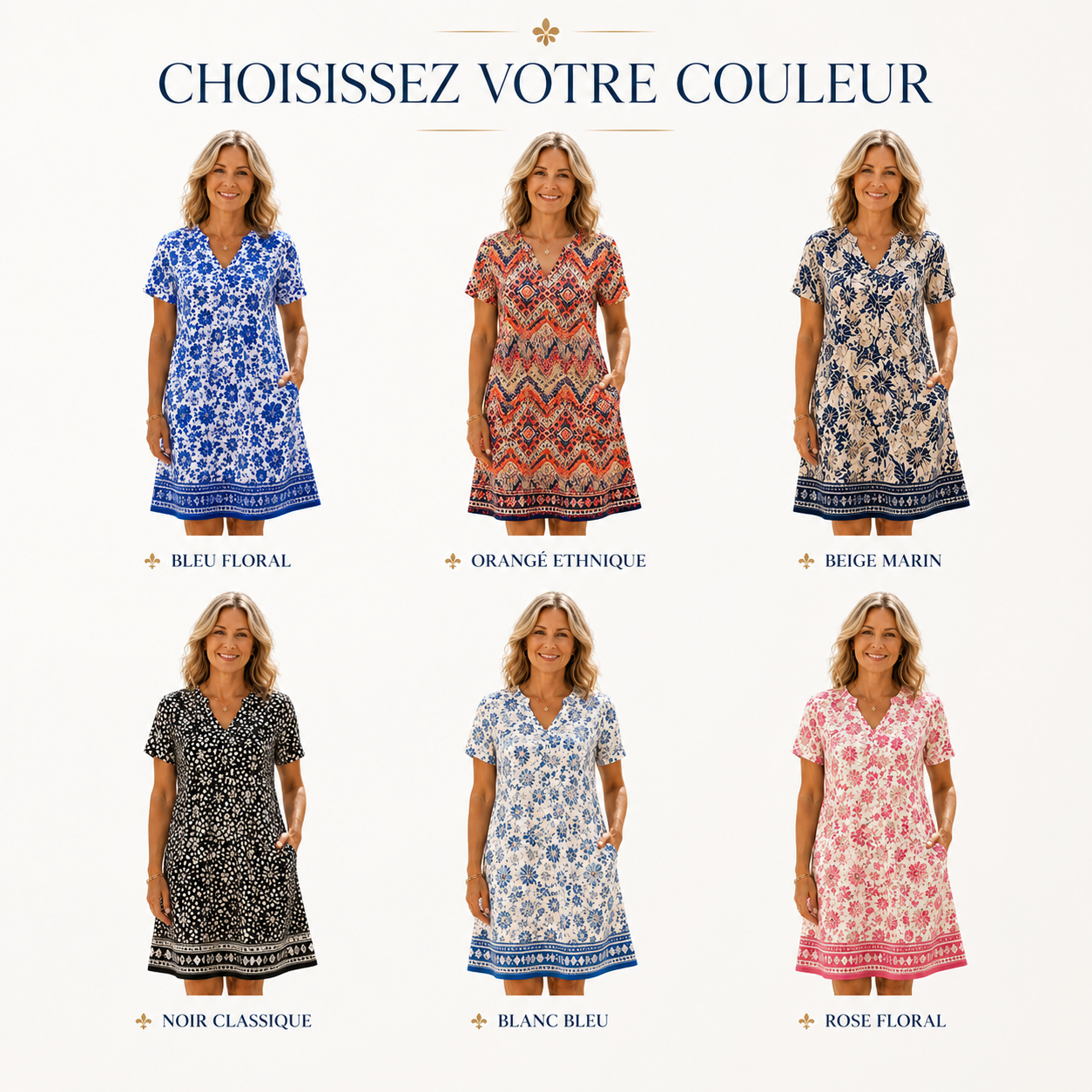 Robe Midi Confort Élégance™ — Col V, Poches & Coupe Fluide