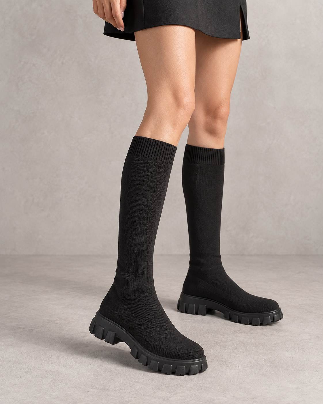 Bottes Chaussettes Montantes Maille Tricotée - Semelle Chunky
