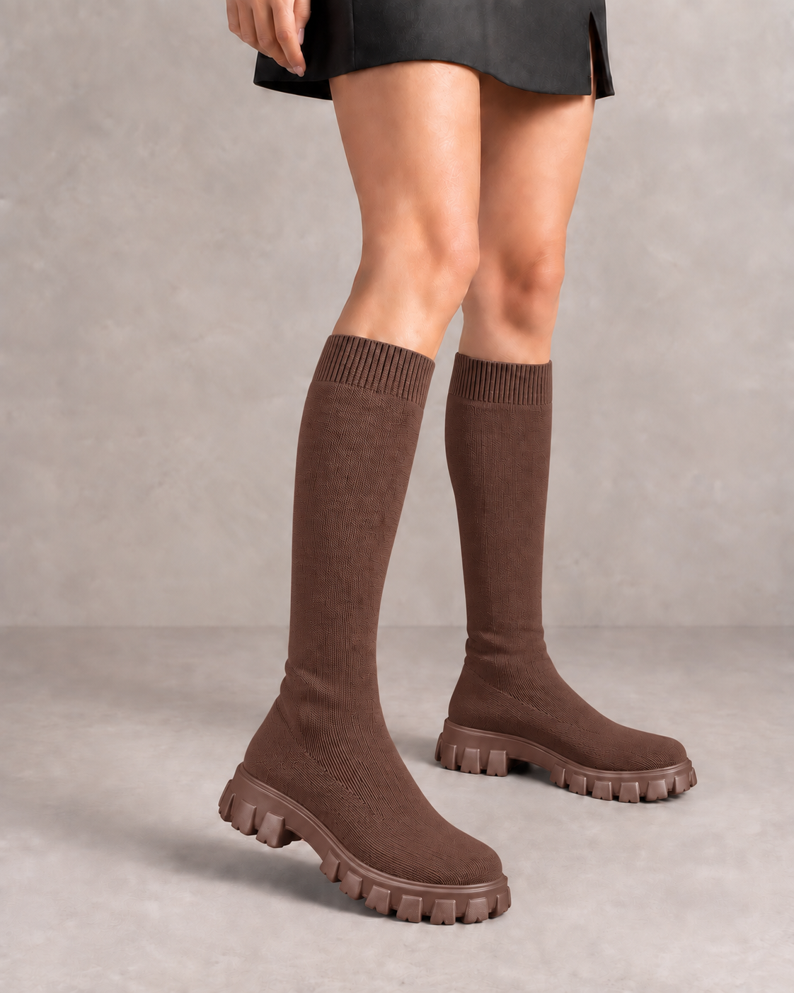 Bottes Chaussettes Montantes Maille Tricotée - Semelle Chunky