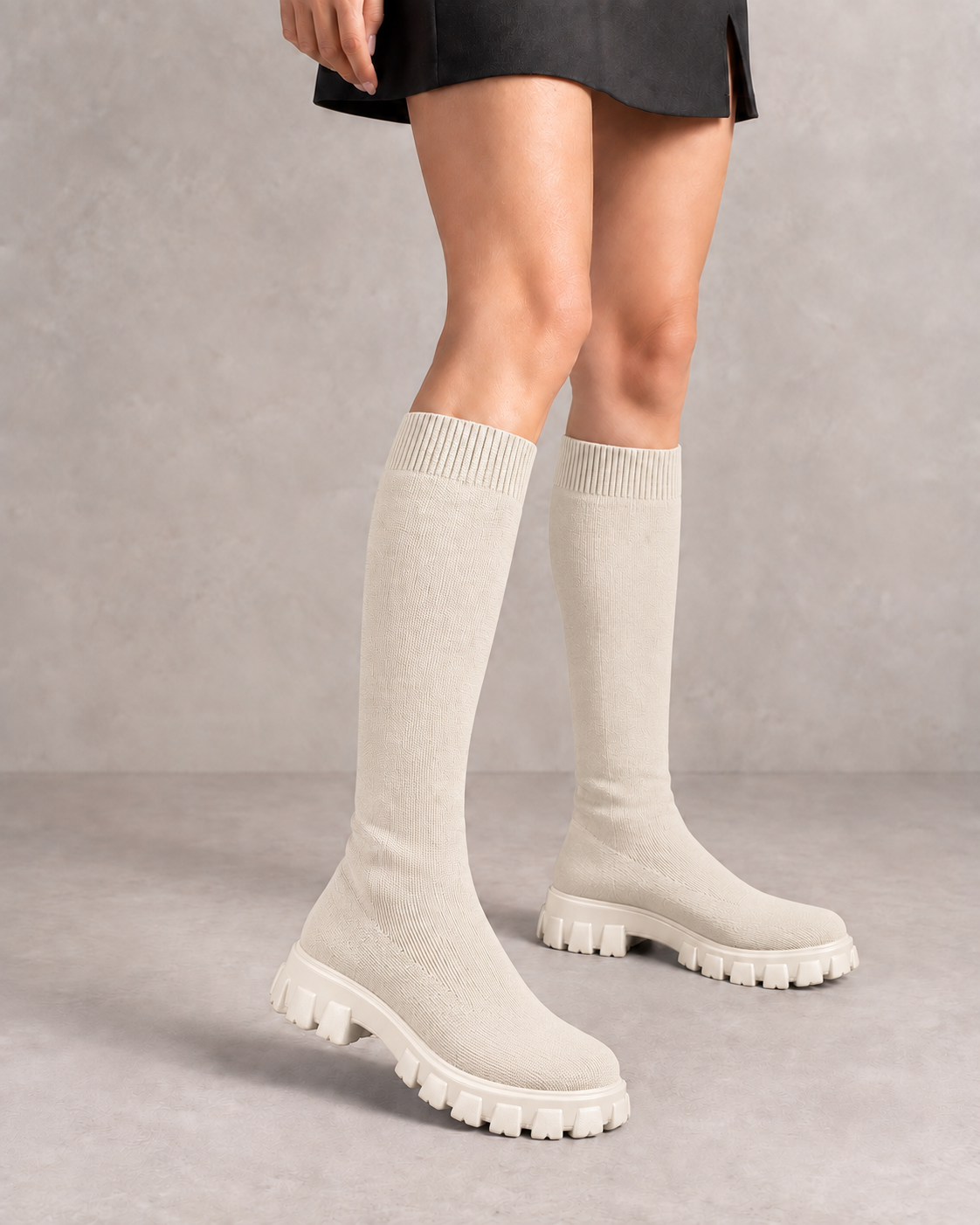Bottes Chaussettes Montantes Maille Tricotée - Semelle Chunky