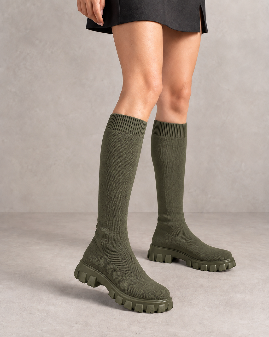 Bottes Chaussettes Montantes Maille Tricotée - Semelle Chunky