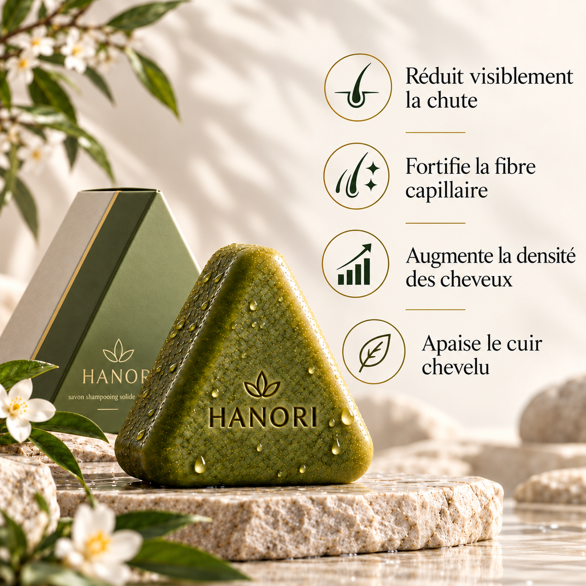 Hanori Nature | Shampoing Solide Anti-Chute et Repousse | Rituel Coréen aux 12 Plantes