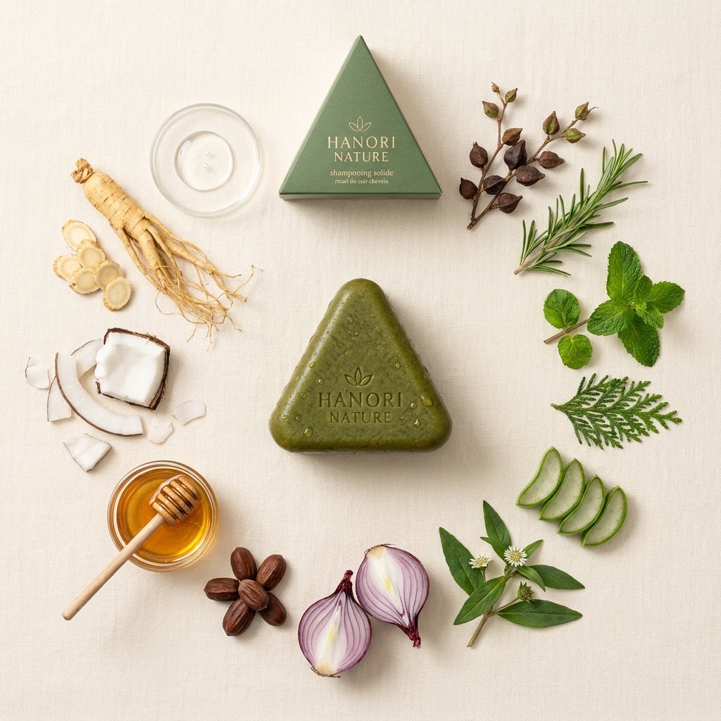 Hanori Nature | Shampoing Solide Anti-Chute et Repousse | Rituel Coréen aux 12 Plantes