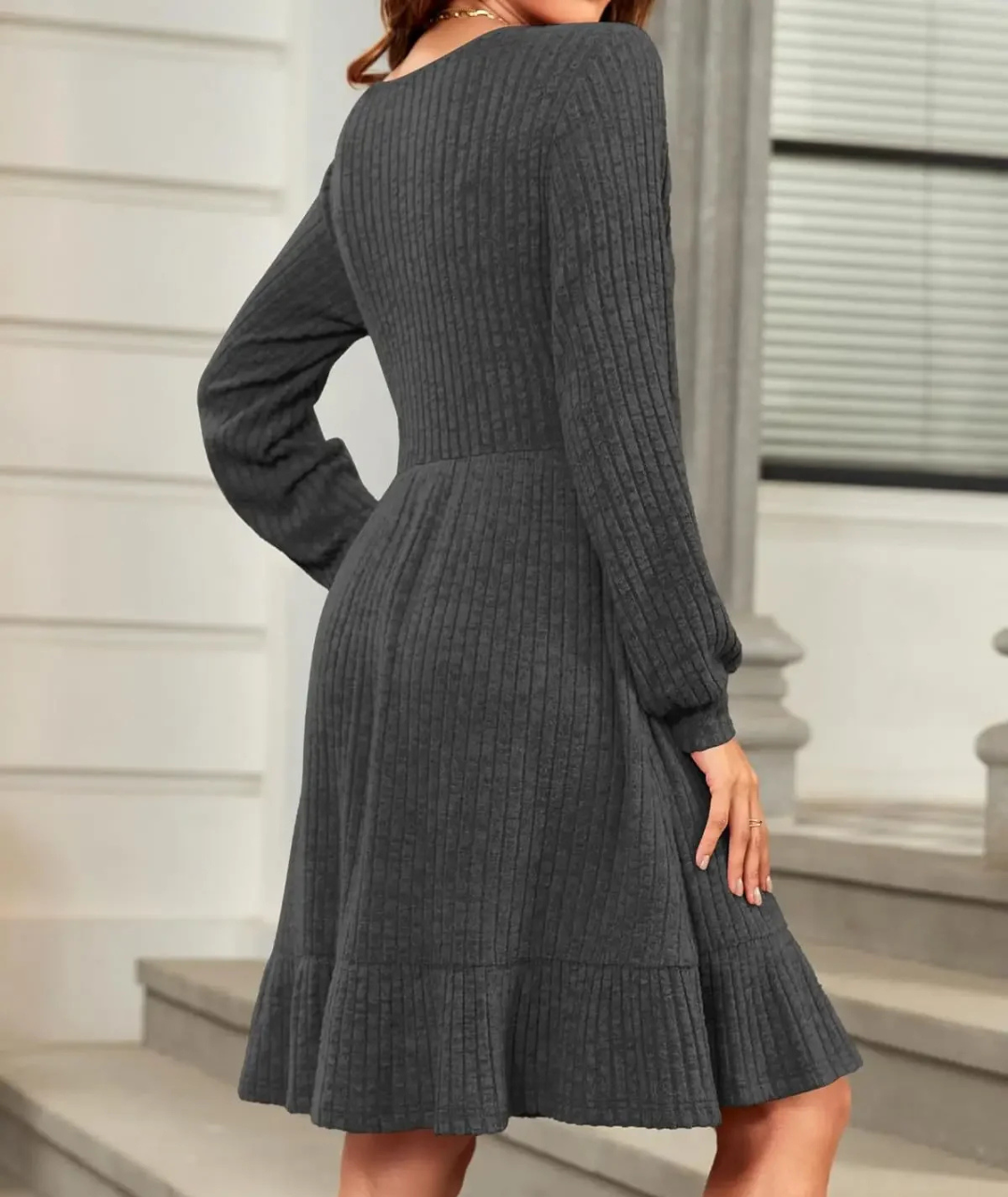 Lunaria™ – Robe Côtelée Chic à Encolure Carrée