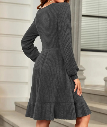 Lunaria™ – Robe Côtelée Chic à Encolure Carrée