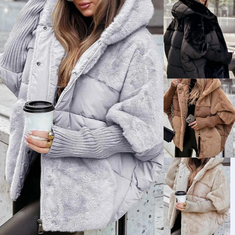 Manteau Cocon Fausse Fourrure à Capuche