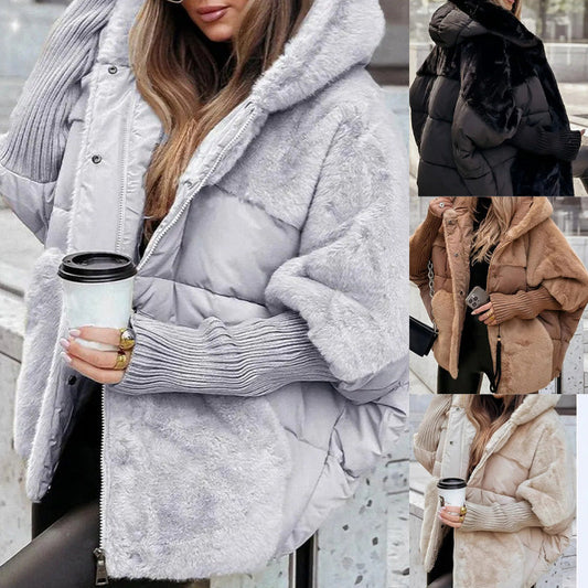 Manteau Cocon Fausse Fourrure à Capuche